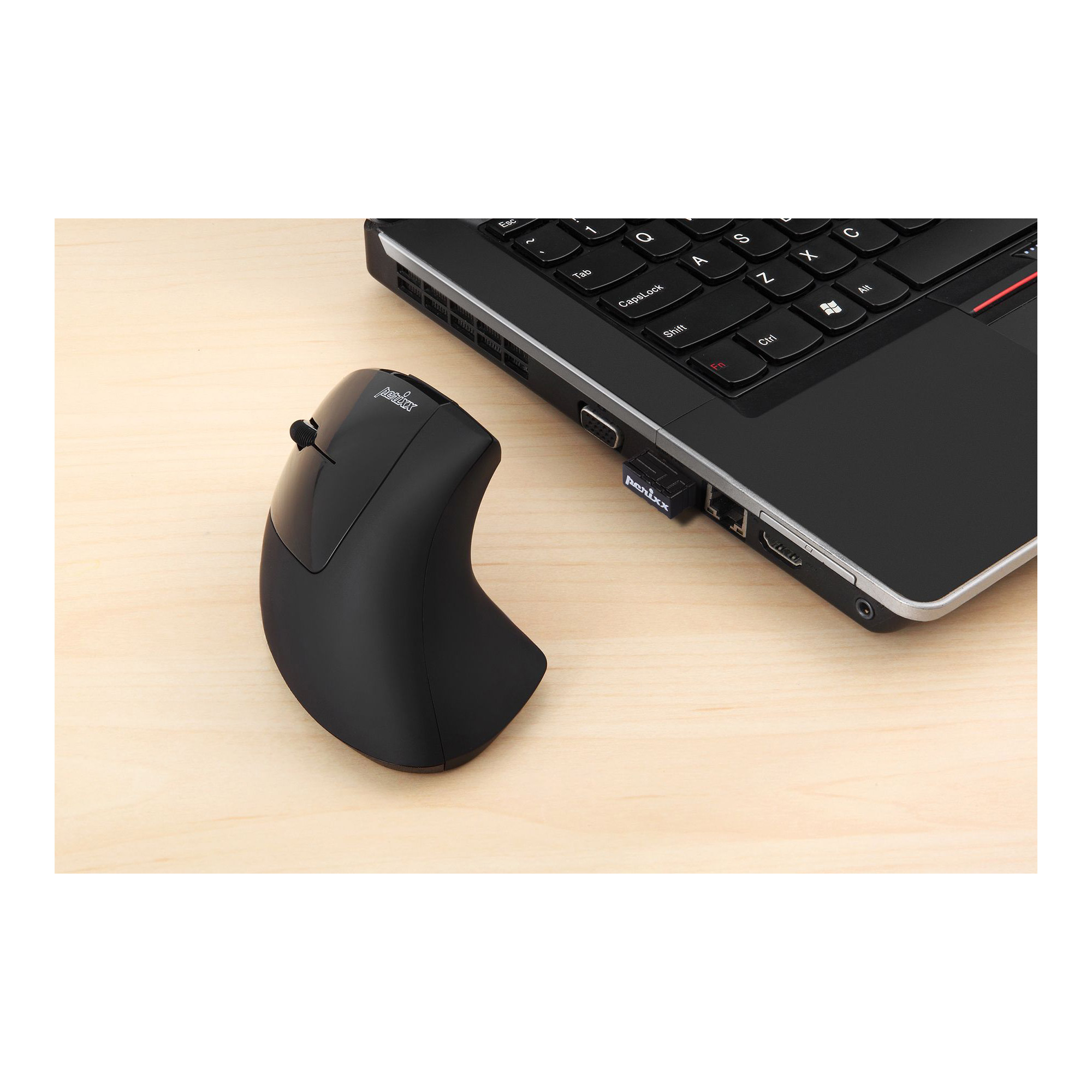 Perixx PERIMICE-713 L, ergonomische Maus, für LinksHänder, vertikal, schwarz