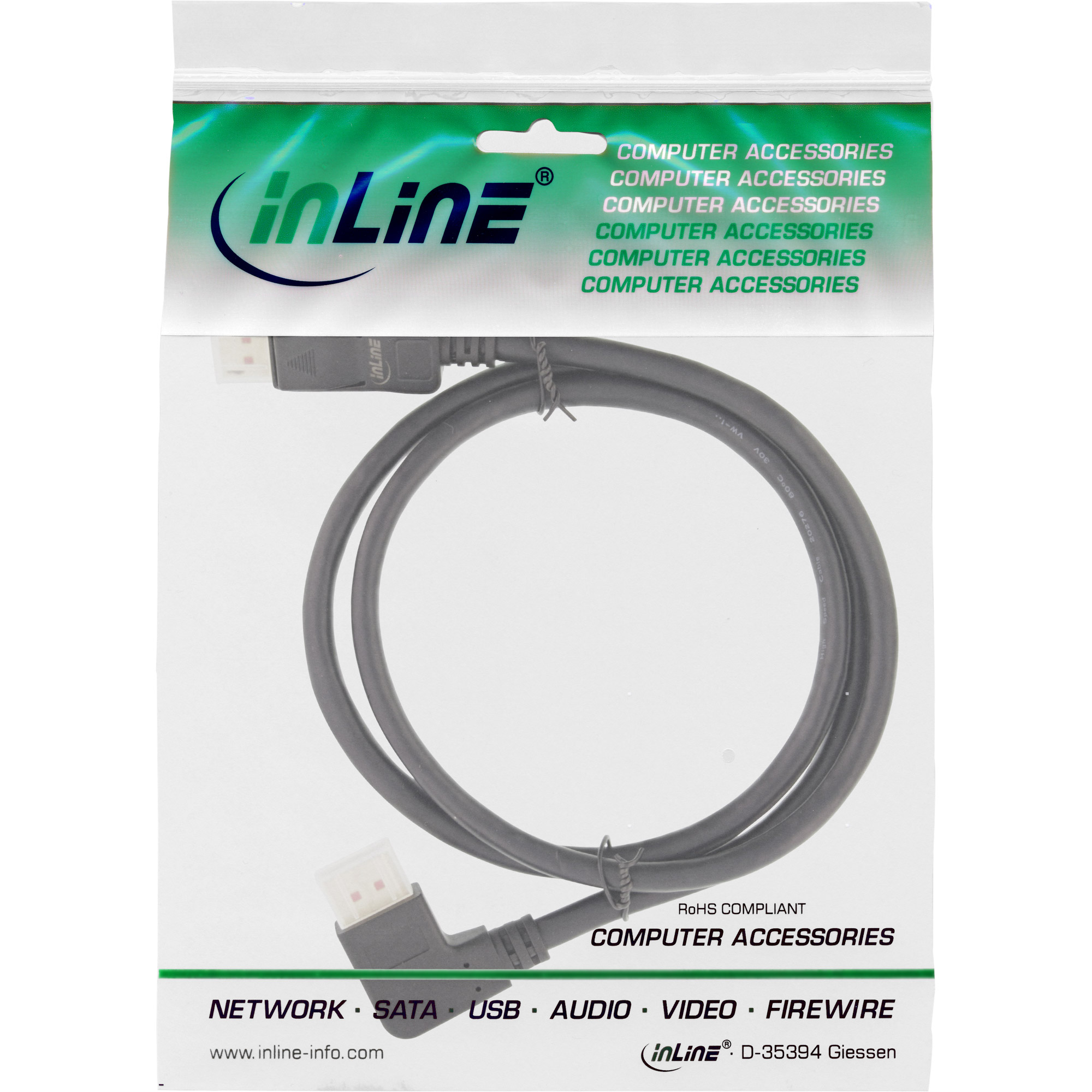 Inline® DisplayPort 1.4 Kabel, 8K4K, links gewinkelt, schwarz/gold, 5m