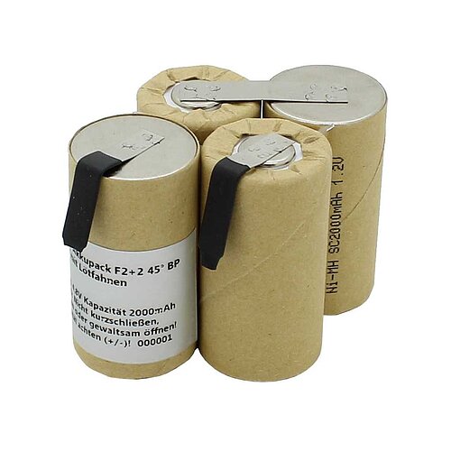 Akkupack NiMH 4,8V 2000mAh F2+2 Sub-C mit Lötfahnen Akkupack NiMH 4,8V 2000mAh F2+2 Sub-C mit Lötfahnen