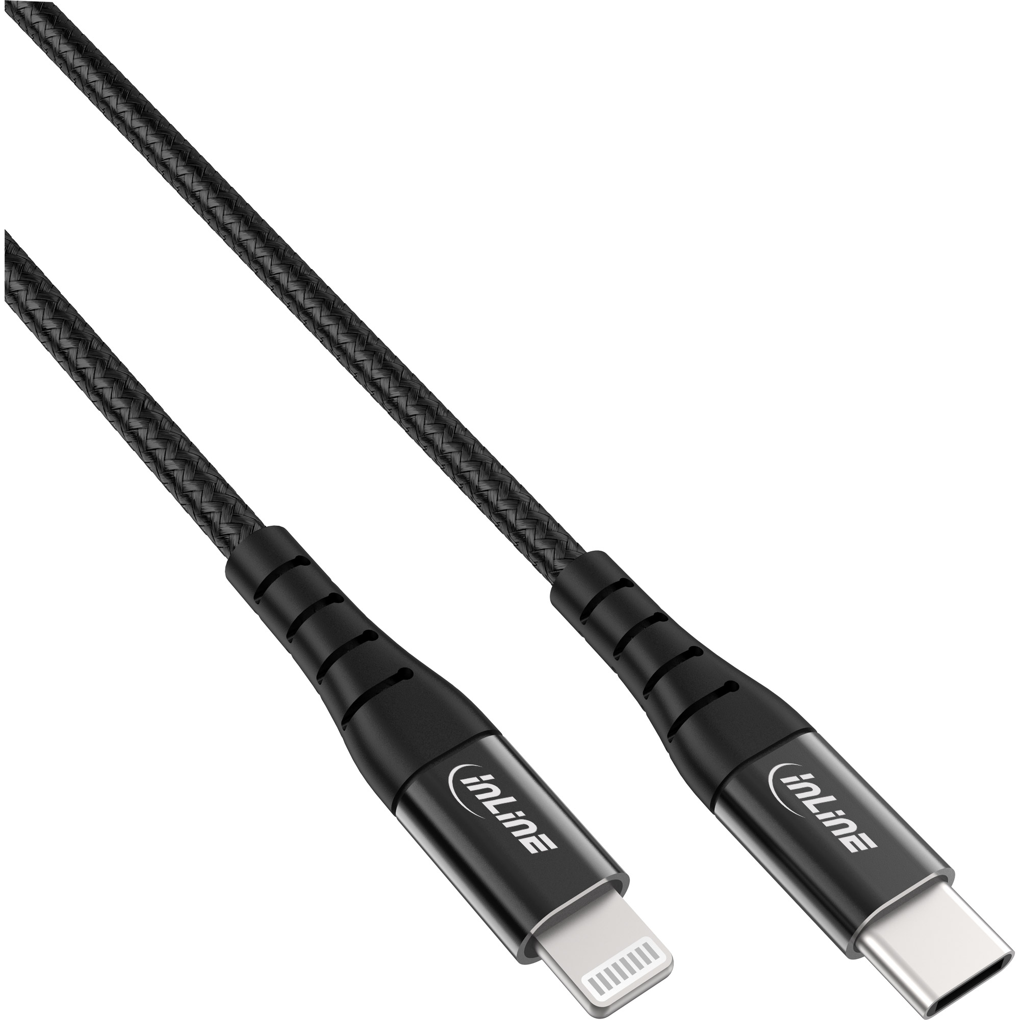 Inline® USB-C Lightning Kabel, für iPad, iPhone, iPod, schwarz/Alu, 1m MFi