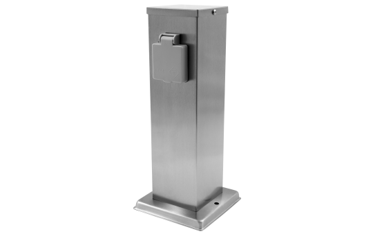 Außensteckdose 2-Fach, IP44, Edelstahl V2A, 127x127x300mm, 3680W/ 16A