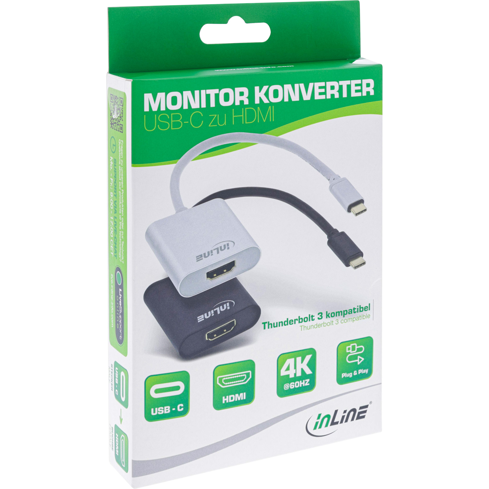 Inline® USB Display Konverter, USB-C Stecker zu HDMI Buchse 4K/60Hz, schwarz
