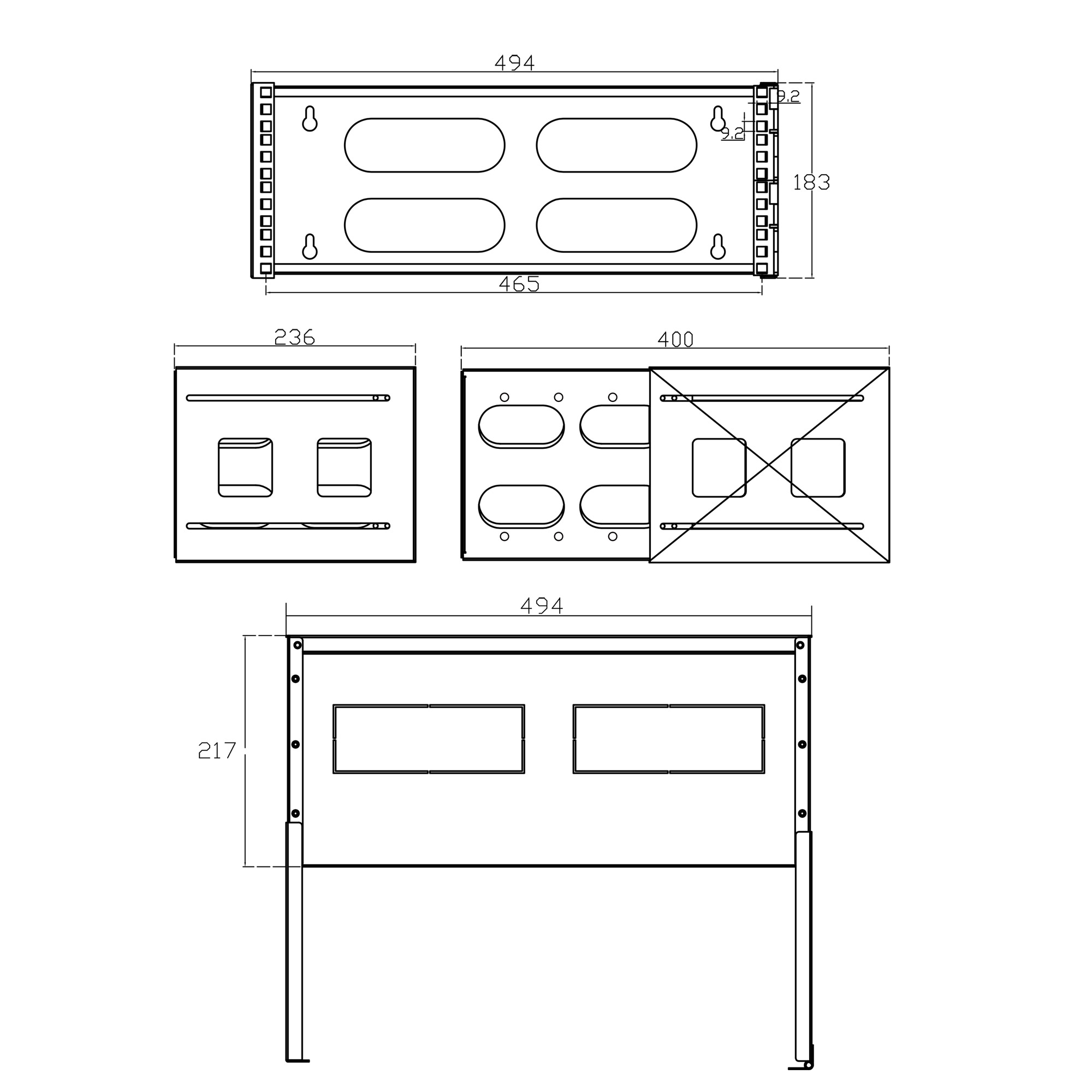 Inline® 19" Rack zur Wandmontage, 4HE, 24-40cm Tiefe, mit Abdeckung, grau