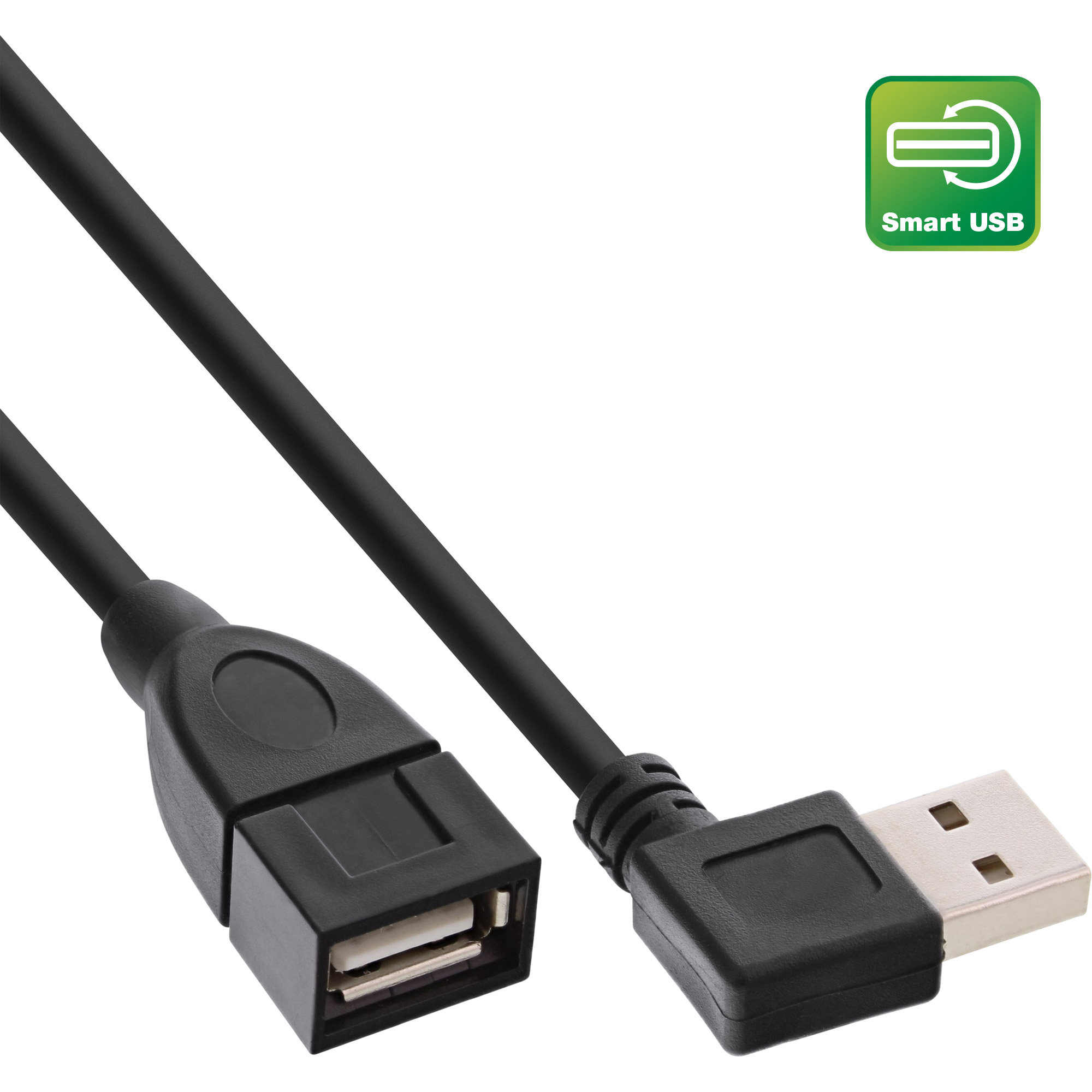 Inline® Smart USB 2.0 VerLängerung gewinkelt, ST / BU, Typ A, schwarz, 2m