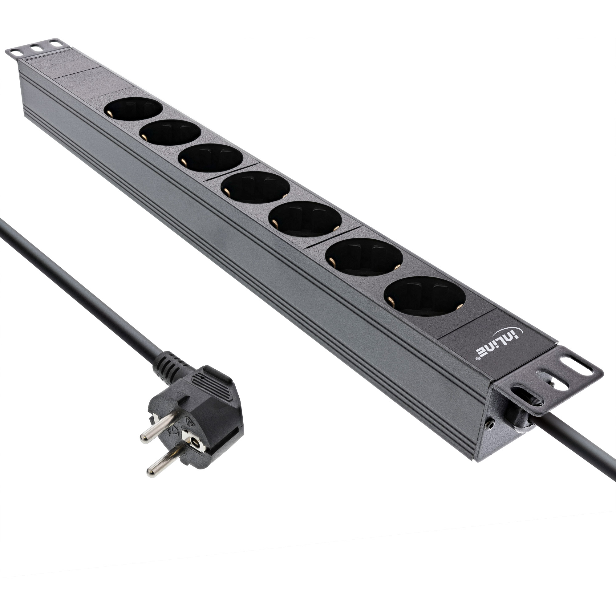 Inline® 19" Steckdosenleiste, 7-fach Schutzkontakt, ohne Schalter, 2m, schwarz