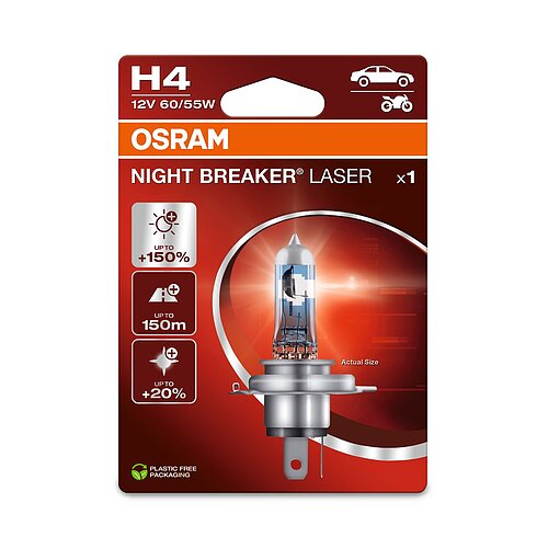 OSRAM H4 12V 60/55W P43t NIGHT BREAKER® LASER +150% mehr Helligkeit 1St. Blister