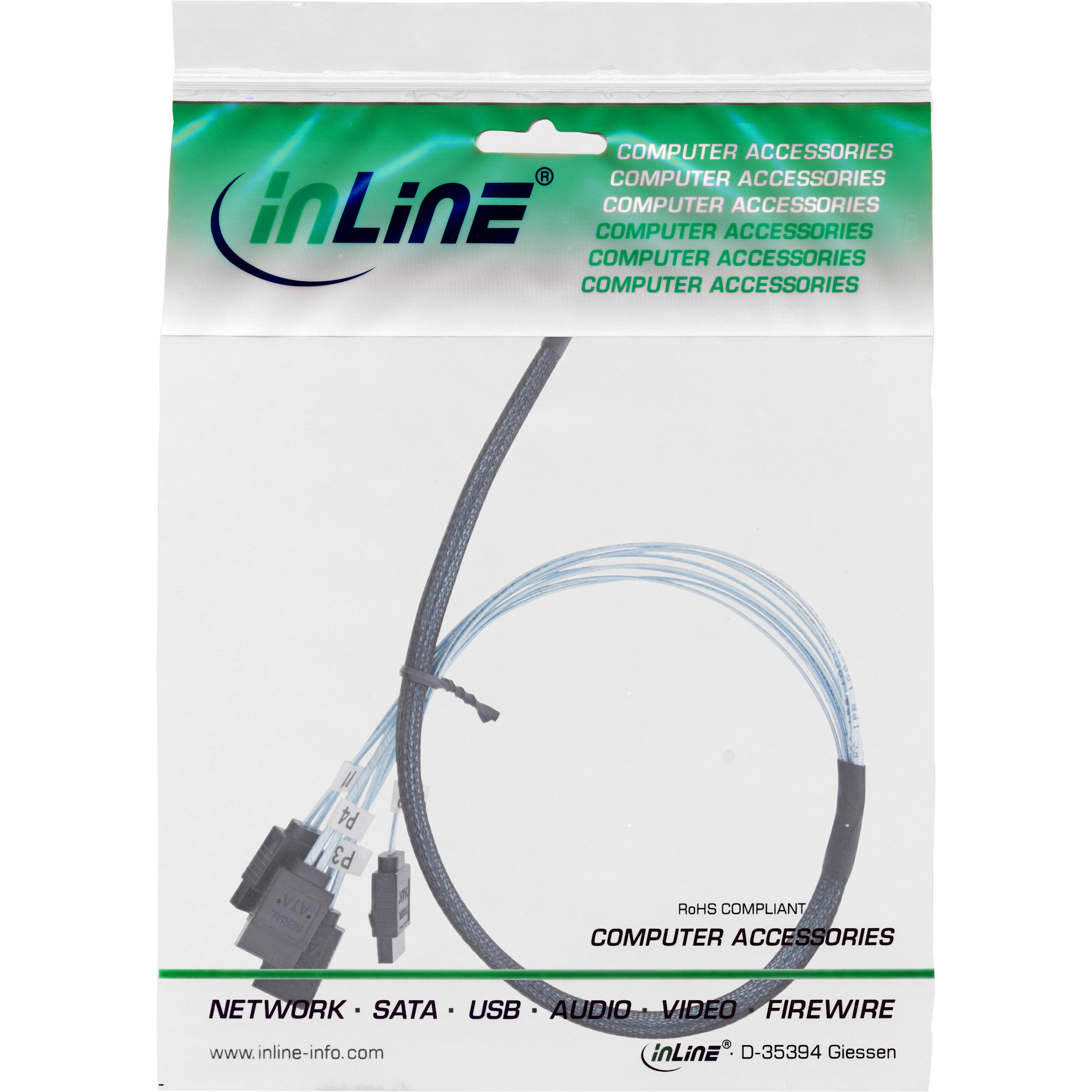 Inline® Slim SAS Kabel, SFF-8654 zu 4x SATA 7-pin, 12Gb/s, 0,5m