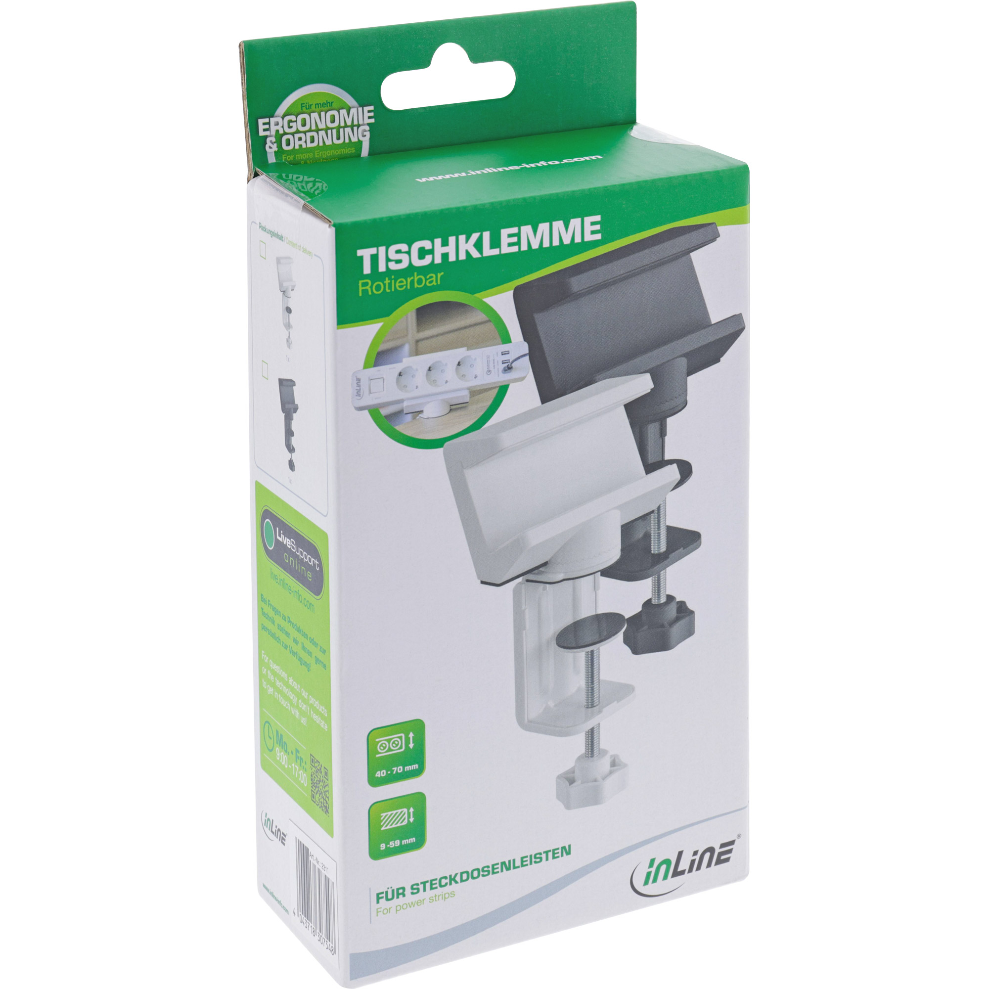 Inline® Tischklemme für Steckdosenleiste, drehbar, Schraubklemme, schwarz