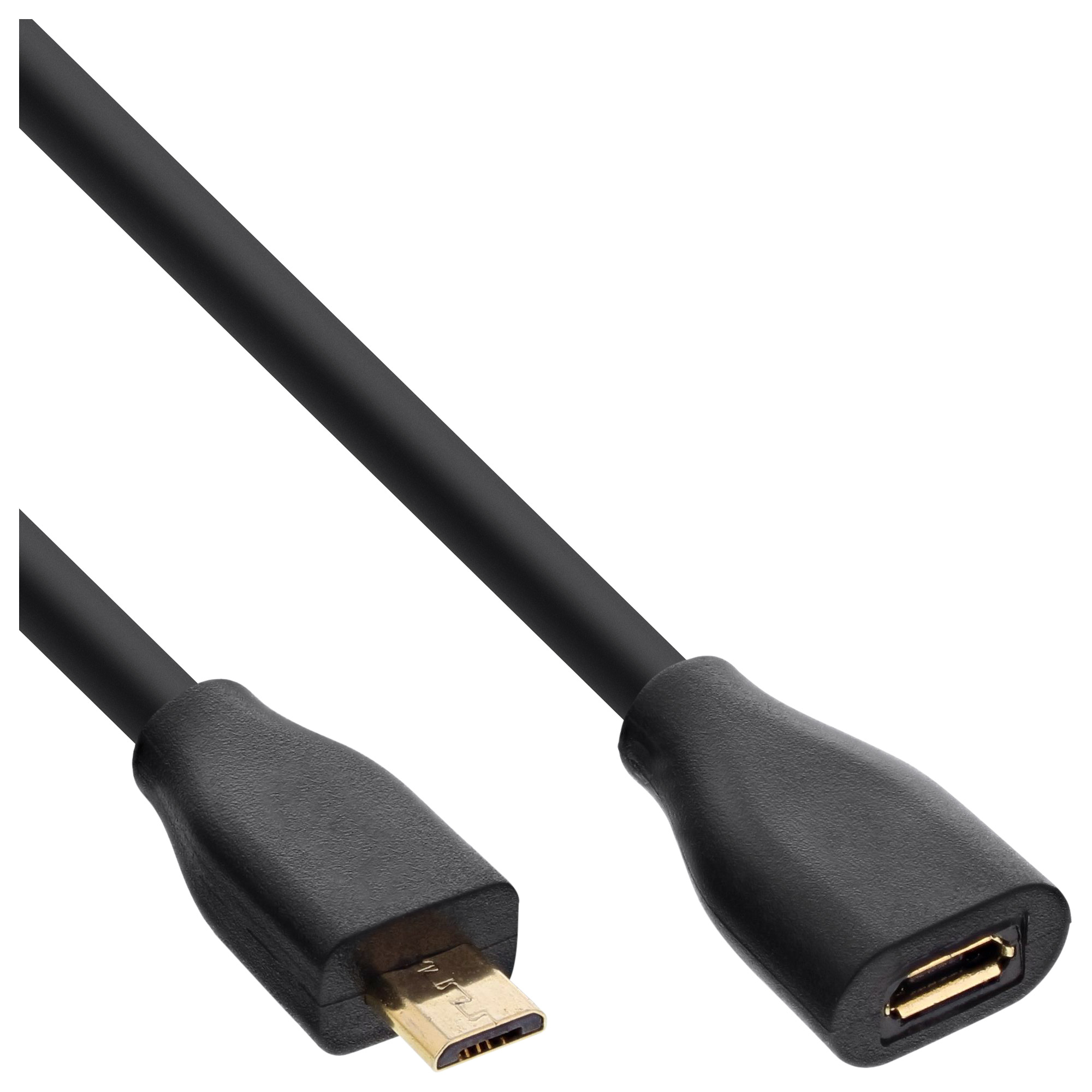 Inline® Micro-USB Verl., USB 2.0 Micro-B ST/BU, schwarz, vergoldete Kont., 1,5m