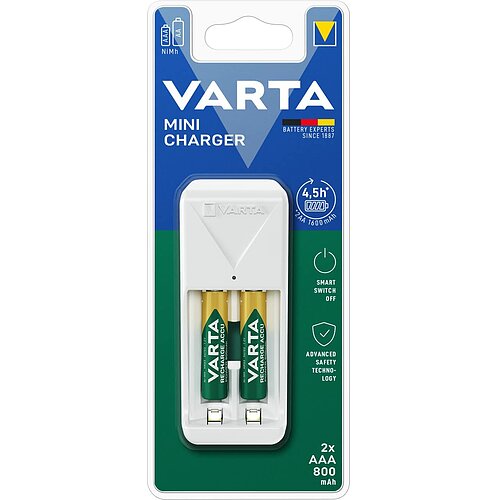 NiMH Akku Mini Ladegerät 0,385 A Varta 57656 für AA Mignon AAA Micro mit 2 x AAA Micro Akkus NiMH Akku Mini Ladegerät 0,385 A Varta 57656 für AA Mignon AAA Micro mit 2 x AAA Micro Akkus