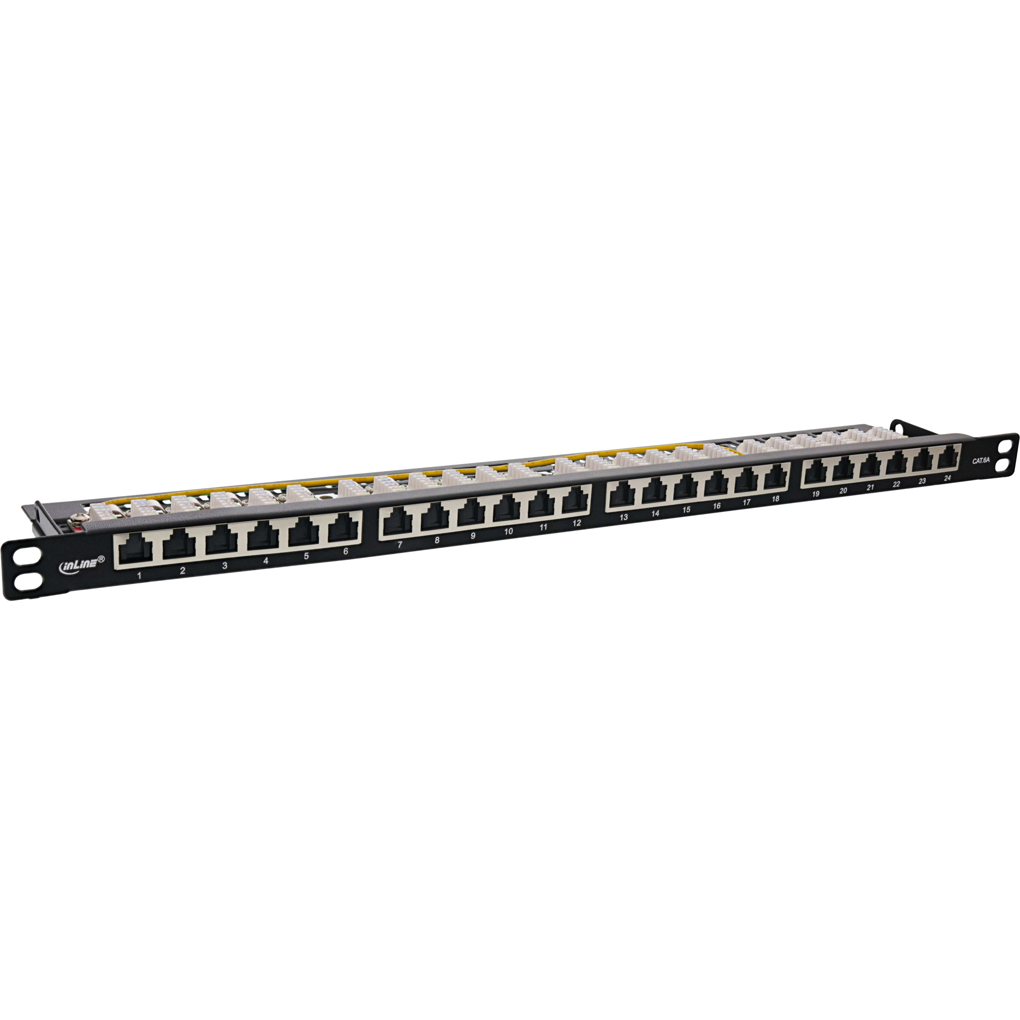 Inline® 19" Patchfeld Cat.6A 0,5 HE 24-fach, mit Staubschutz, schwarz