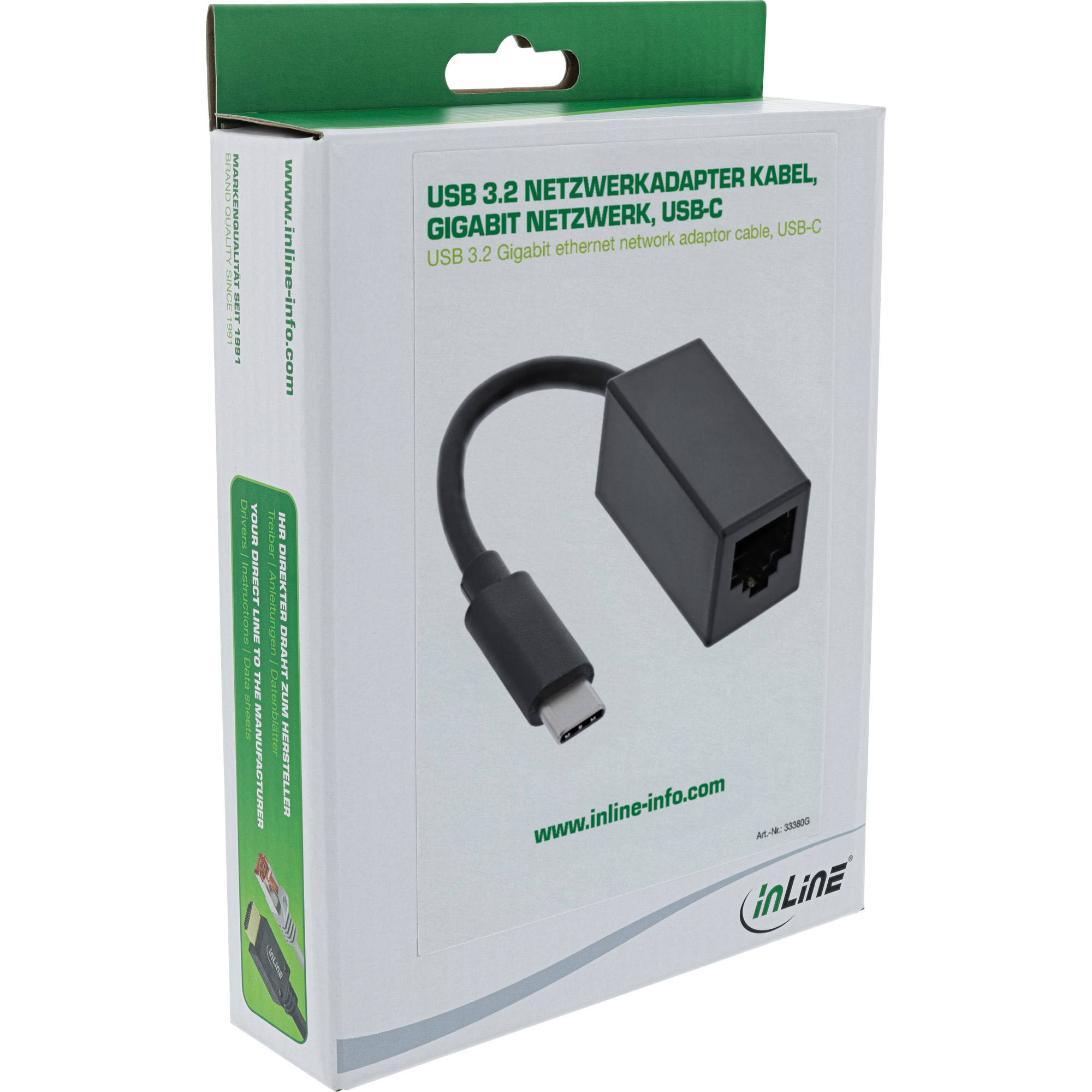 Inline® USB 3.2 Netzwerkadapter Kabel, Gigabit Netzwerk, USB-C