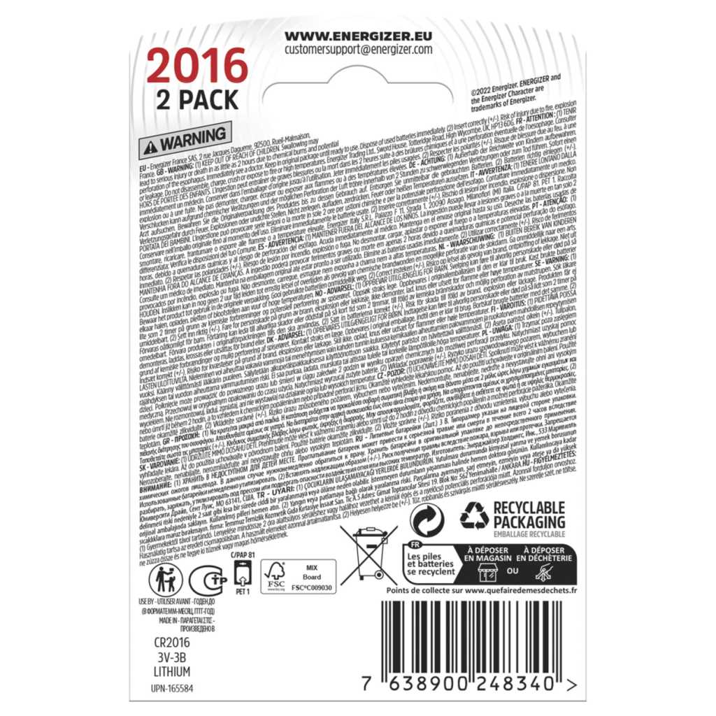 Batterie Lithium, Knopfzelle, CR2016, 3V