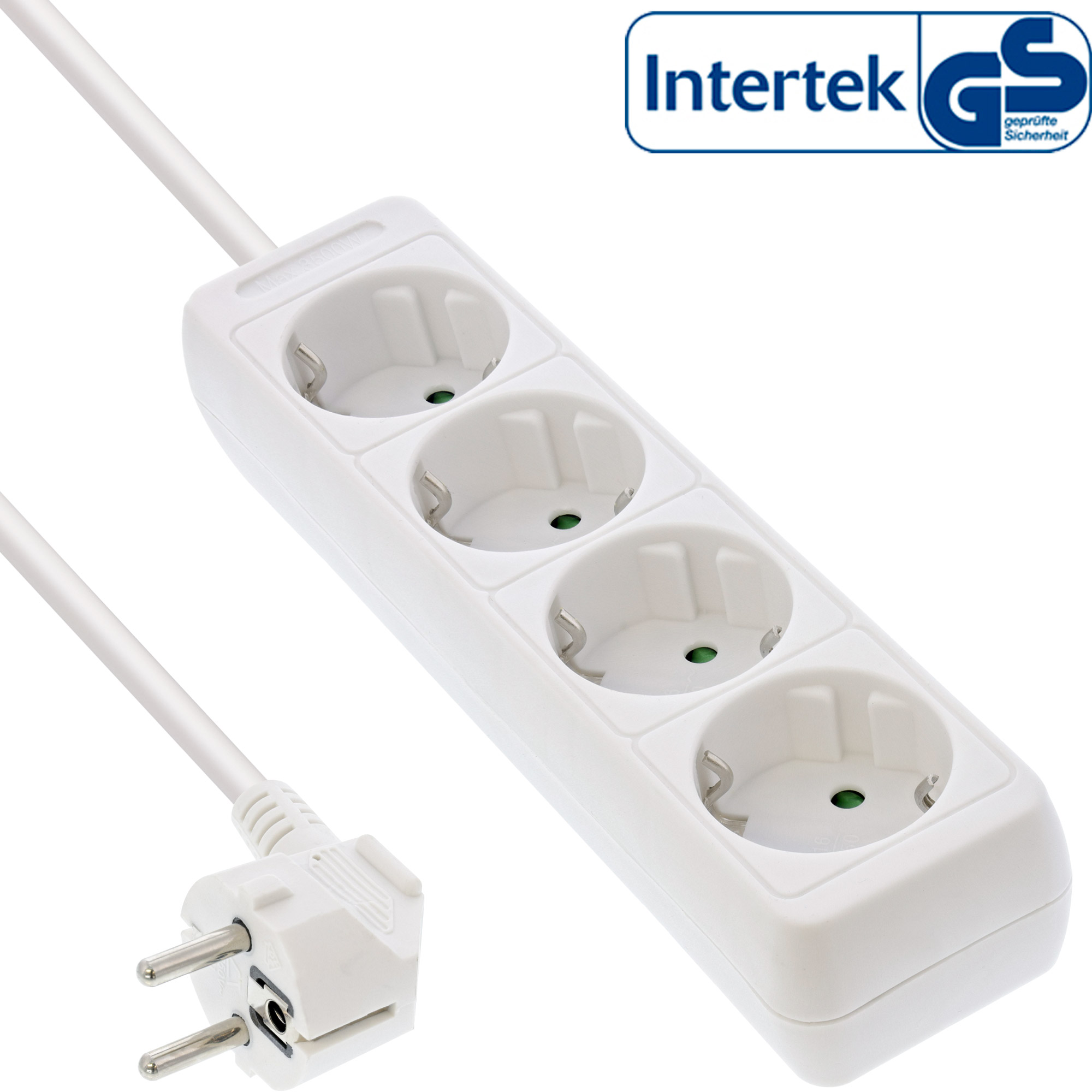 Inline® Steckdosenleiste, 4-fach Schutzkontakt weiß, 3m