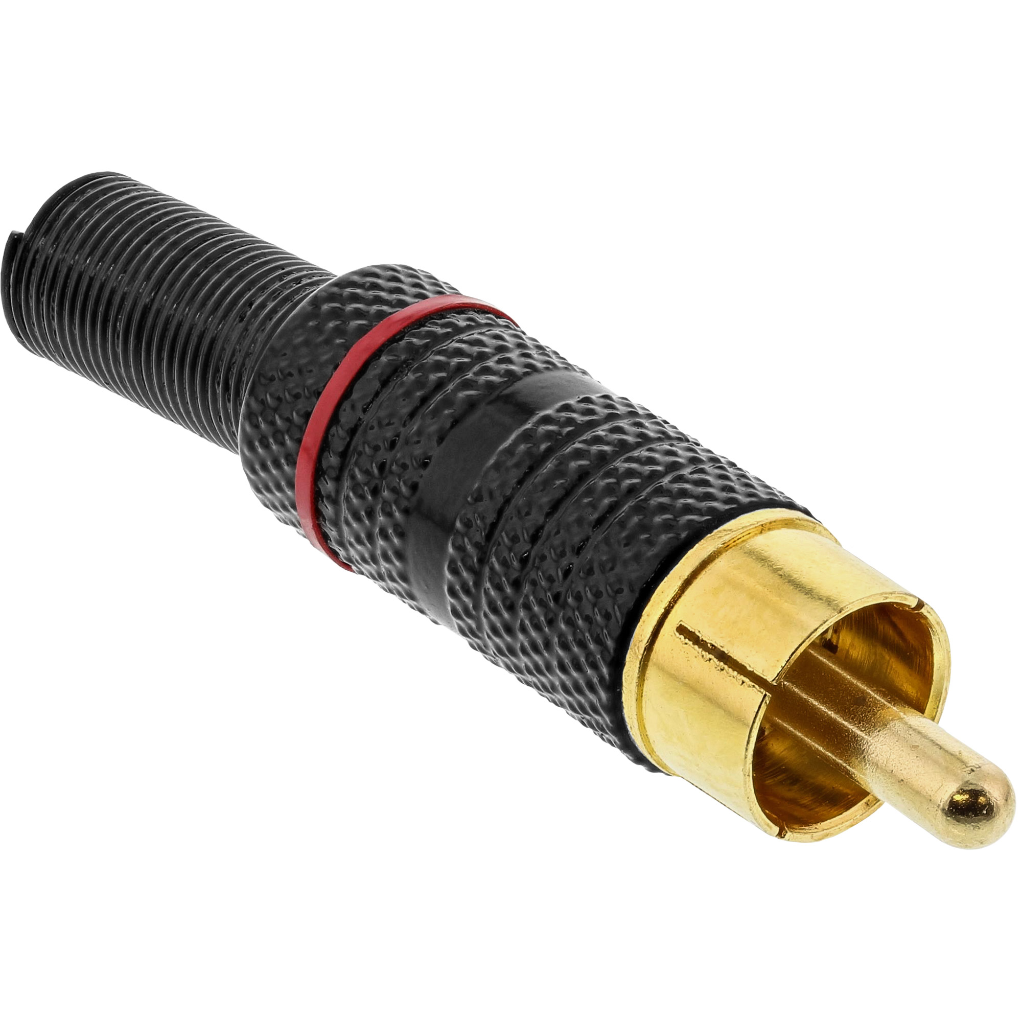 Inline® Cinchstecker Lötversion, Metall schwarz, Ring rot, für 6mm Kabel Inline® Cinchstecker Lötversion, Metall schwarz, Ring rot, für 6mm Kabel