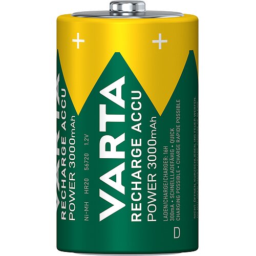 2x Varta NiMH Mono D 3000mAh HR20 Power Recharge Akku