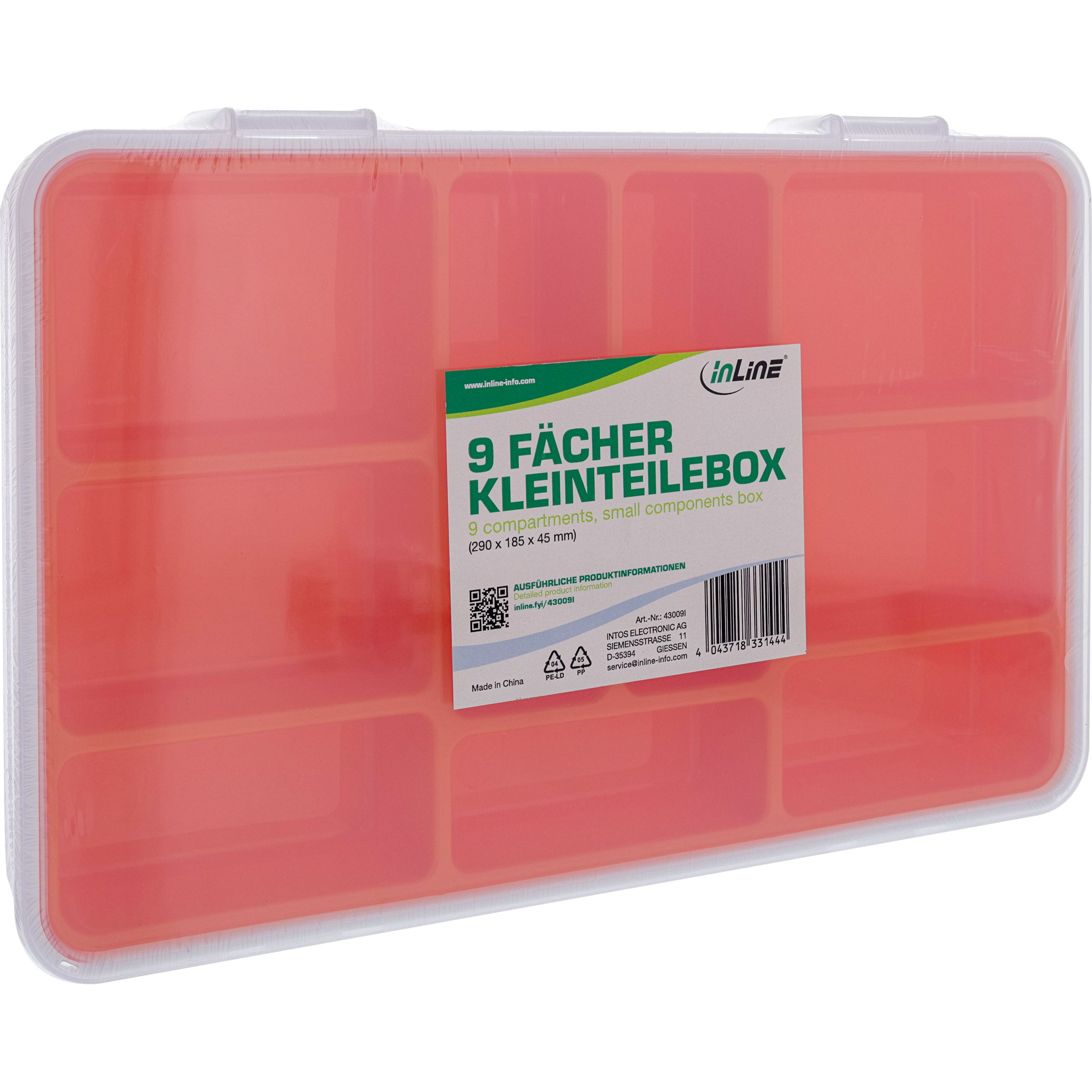 InLine® Kleinteilebox, 9 Fächer, Abmessungen: 290x185x45mm, orange InLine® Kleinteilebox, 9 Fächer, Abmessungen: 290x185x45mm, orange