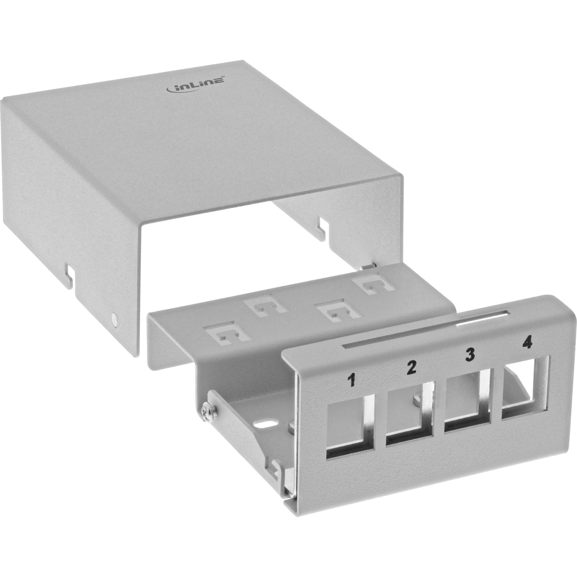 Inline® Patchfeld-Dose Aufputz für 4x Keystone RJ45, Metall, lichtgrau RAL7035
