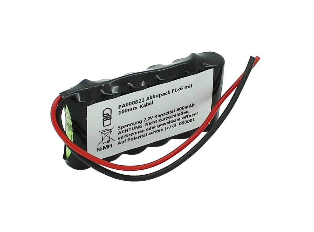 Akkupack NiMH 7,2V 400mAh F1x6 mit 100mm Kabel 0,5mm² Akkupack NiMH 7,2V 400mAh F1x6 mit 100mm Kabel 0,5mm²