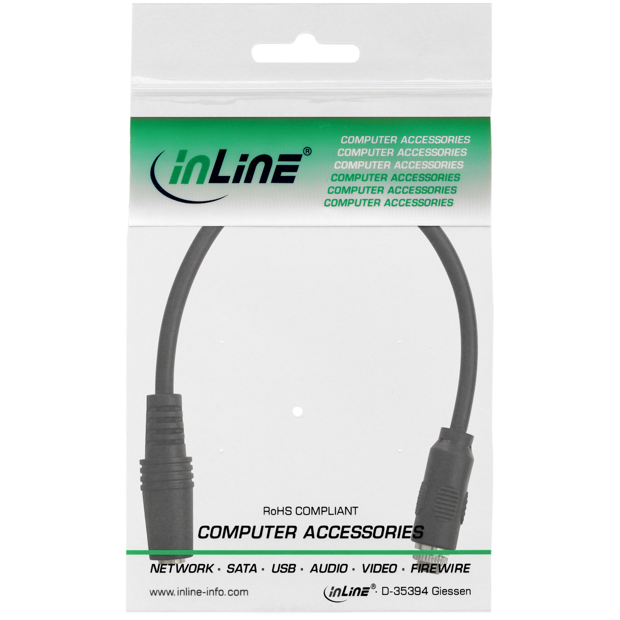0.2m - Inline® Audio Adapterkabel zum Einbau 1x mit Gewinde, 3,5mm Stereo BU/BU