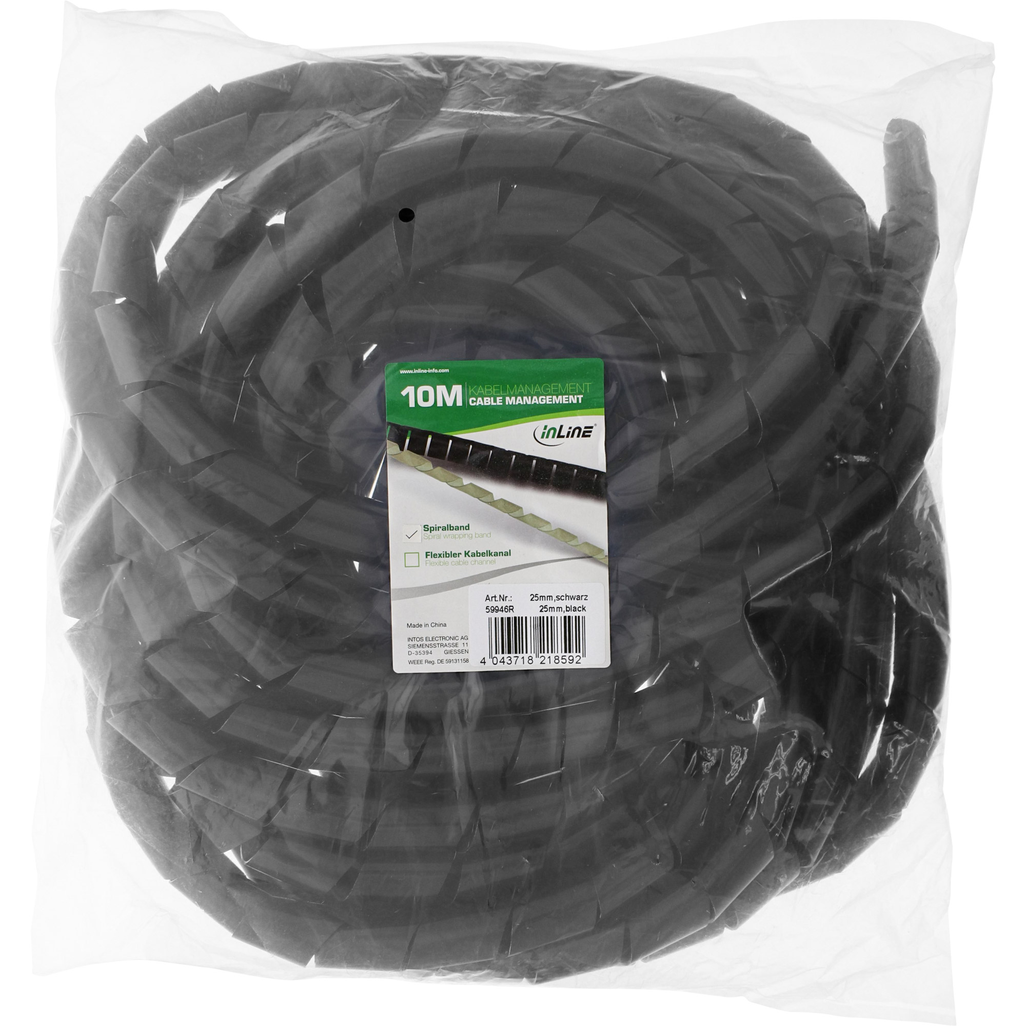 Inline® Spiralband 10m, schwarz, 25mm