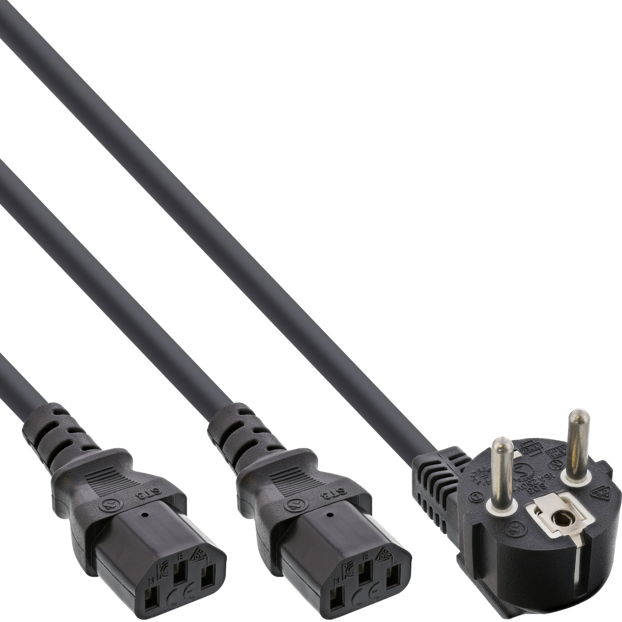 Inline® Netz-Y-Kabel, 1x Schutzkontakt ST zu 2x Kaltgeräte ST, 1m Inline® Netz-Y-Kabel, 1x Schutzkontakt ST zu 2x Kaltgeräte ST, 1m