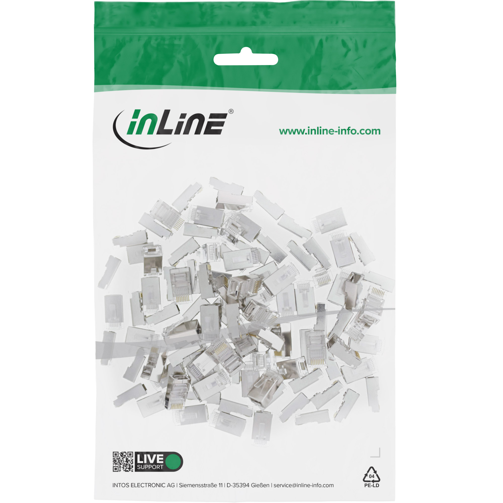 100x Inline® Modularstecker 8P8C RJ45 z. Crimpen auf Rundkabel, geschirmt