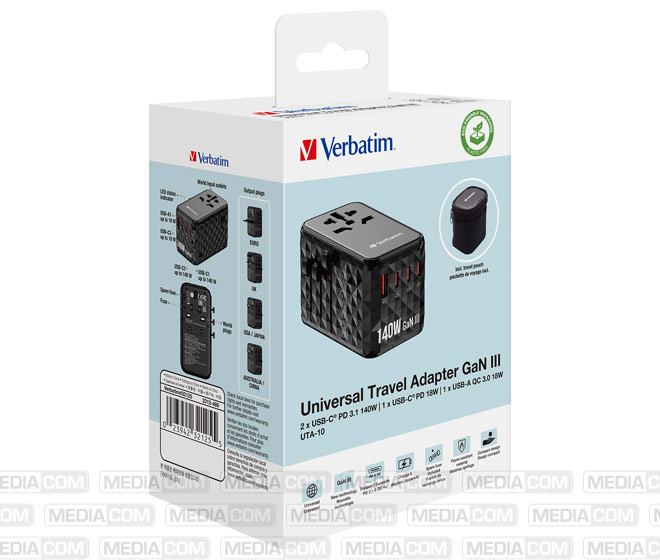 Ladeadapter, Universal Travel, UTA-06, GaN III, 140W, schwarz Ladeadapter, Universal Travel, UTA-06, GaN III, 140W, schwarz