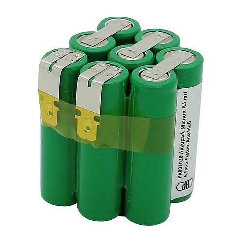 Akkupack NiMH 9,6V 1600mAh Mignon AA mit 6,3mm Faston-Anschluß