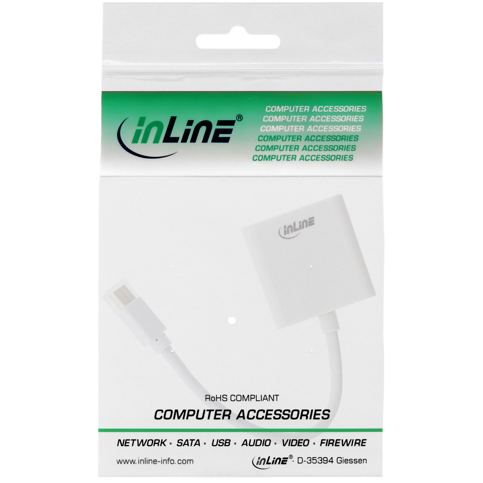 Inline® Mini DisplayPort zu DVI Adapter, weiß, 0,15m