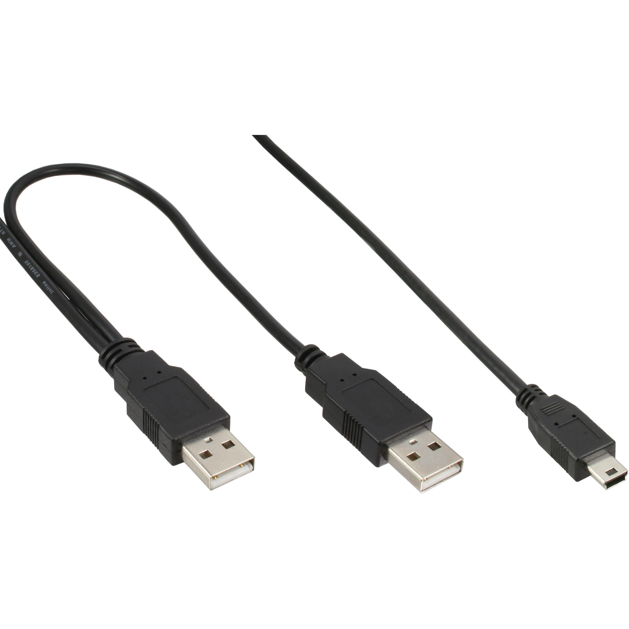 Inline® USB Mini-Y-Kabel, 2x Stecker A an Mini-B Stecker (5pol.), 1,0m