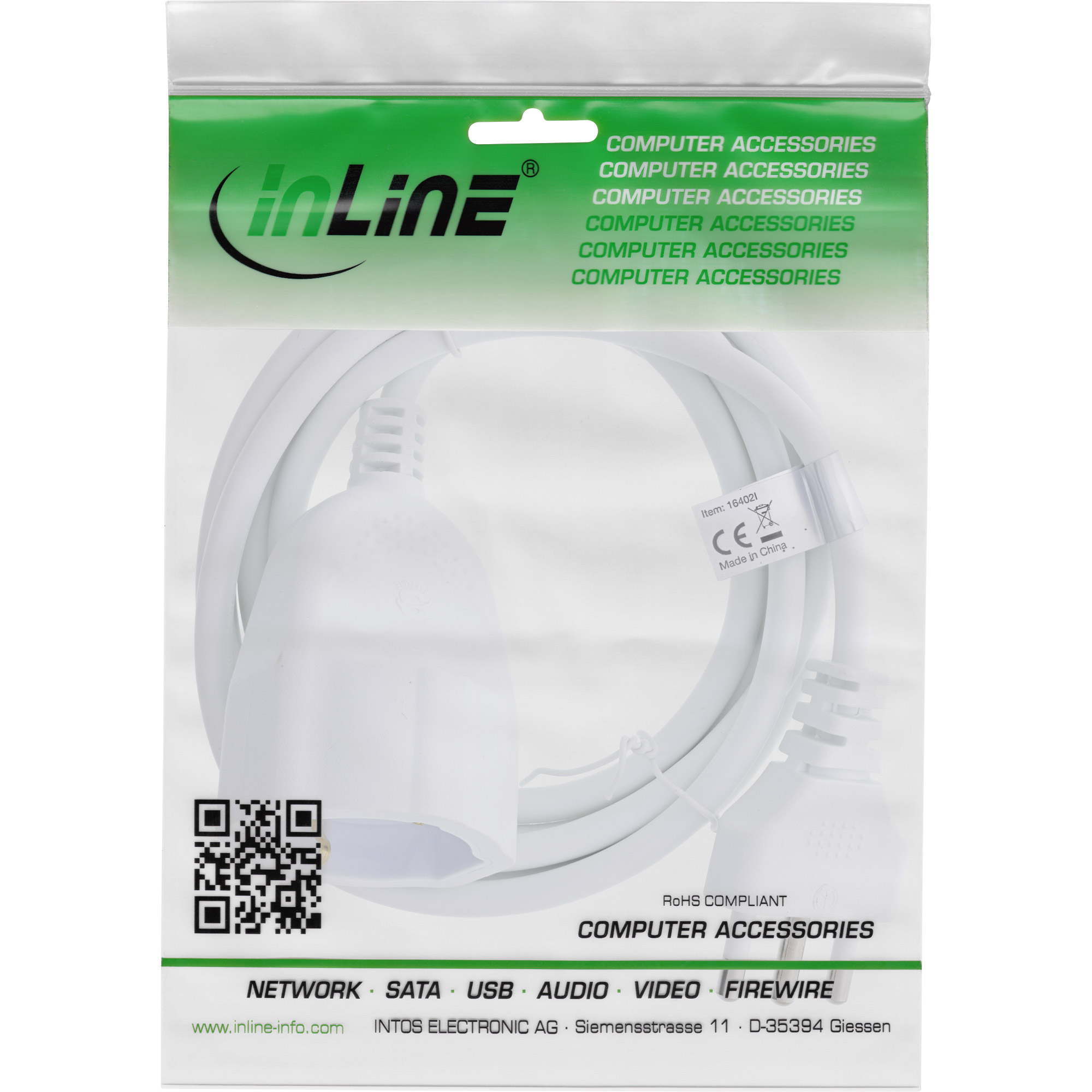 InLine® Strom-Verlängerung Schutzkontakt ITALIEN Stecker L / Buchse F, weiß, 3m InLine® Strom-Verlängerung Schutzkontakt ITALIEN Stecker L / Buchse F, weiß, 3m