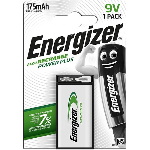 1x Energizer NiMH 9V Block 175mAh HR6F22 Power Plus Akku 