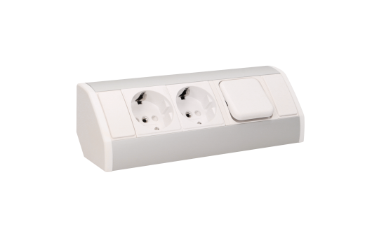 Steckdosenblock Aufbau, silber-weiß, 2fach, ein Schalter, 3680W Steckdosenblock Aufbau, silber-weiß, 2fach, ein Schalter, 3680W