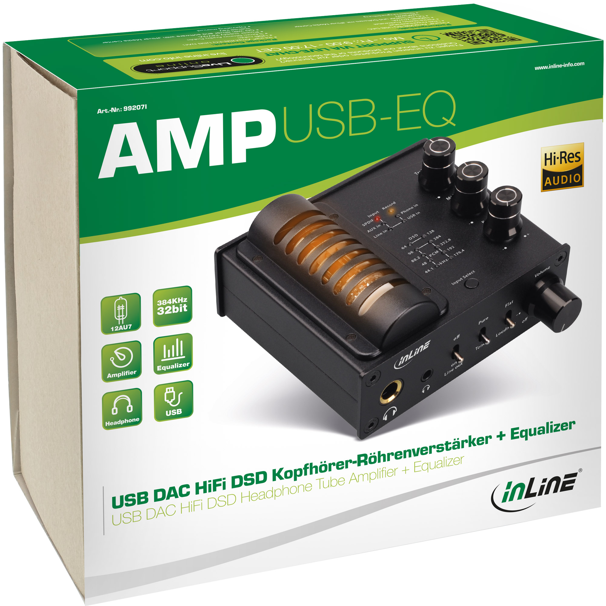 InLine AmpUSB-EQ, Hi-Res DSD Kopfhörer-Röhrenverstärker+ Equalizer, USB DAC