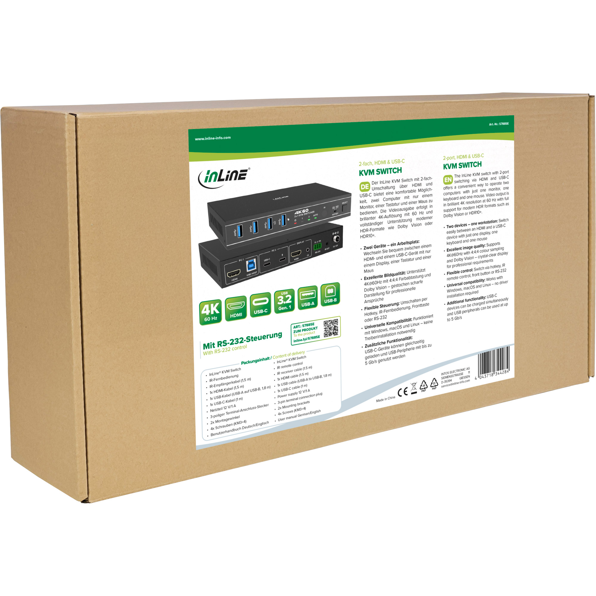 InLine® KVM Switch, 2-fach, HDMI & USB-C, 4K60Hz, Umschalter