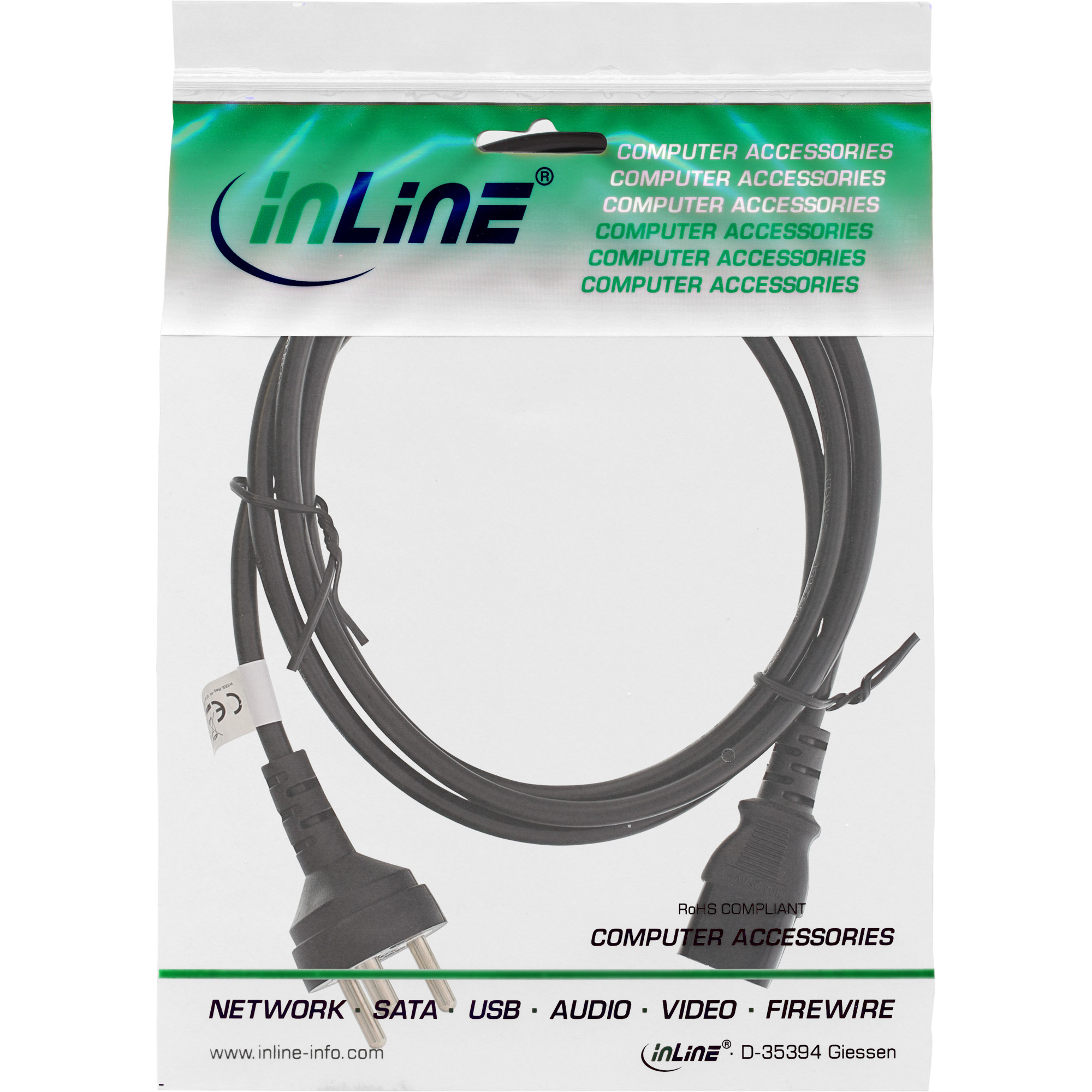 Inline® Netzkabel, Netzstecker Dänemark auf Kaltgerätestecker C13, 5m Inline® Netzkabel, Netzstecker Dänemark auf Kaltgerätestecker C13, 5m