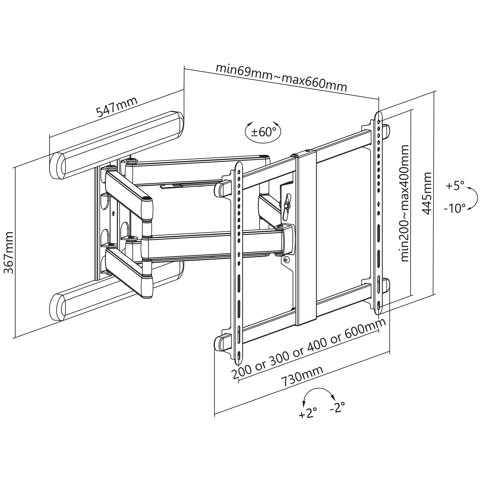 Inline® Premium Aluminium Wandhalterung, für Flach-TV (37-80"), weiß
