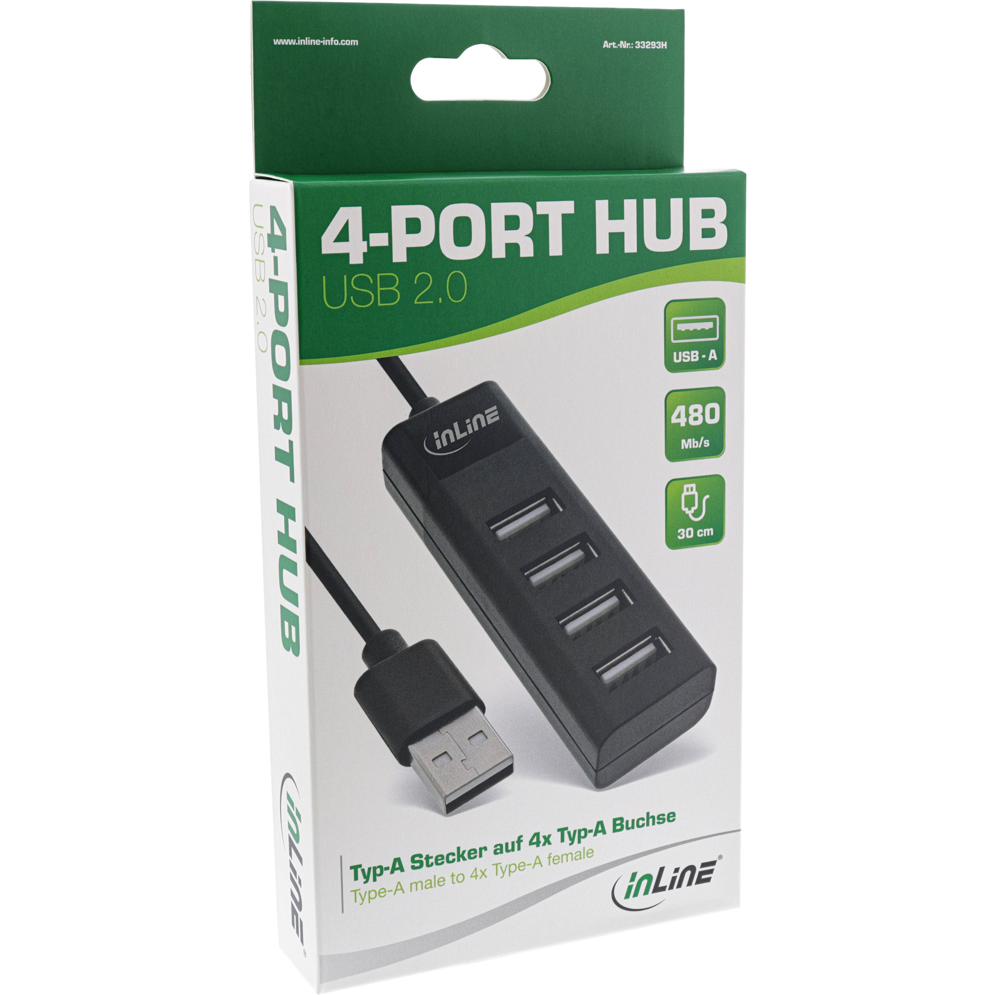 Inline® USB 2.0 Hub, 4 Port, schwarz, mit USB DC Kabel, Kabel 30cm, schmal Inline® USB 2.0 Hub, 4 Port, schwarz, mit USB DC Kabel, Kabel 30cm, schmal