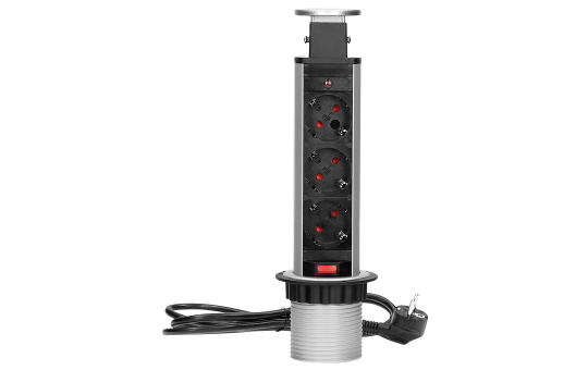 Tisch-Einbausteckdose,Turm Ø 6cm  3 fach, silber, 3600W
