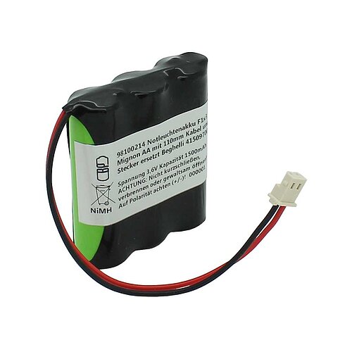 Notleuchtenakku NiMH 3,6V 1500mAh F1x3 Mignon AA mit 110mm Kabel und Stecker ersetzt Beghelli 415097001