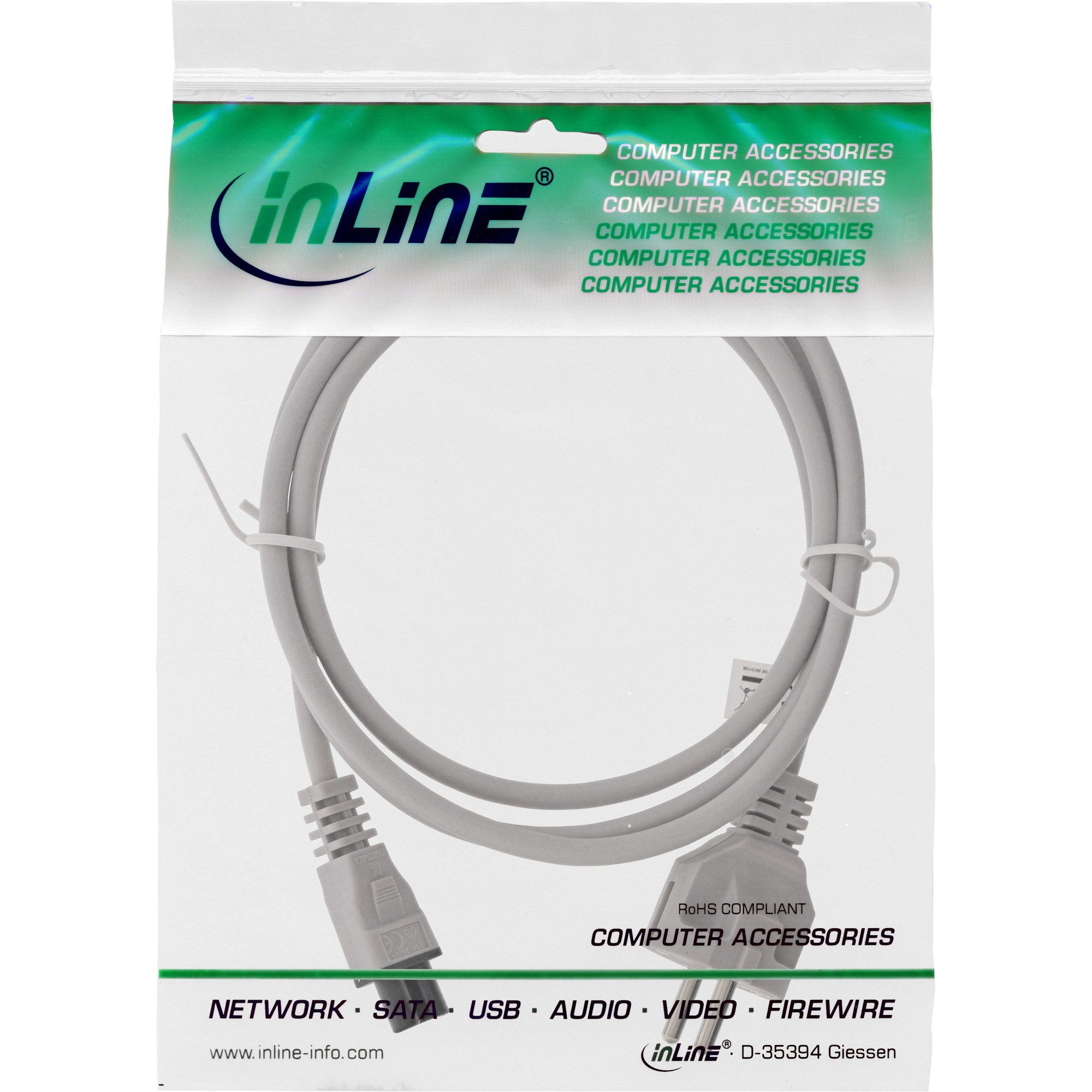 Inline® Netzkabel für Notebook, 3pol Kupplung, grau, 1,8m Inline® Netzkabel für Notebook, 3pol Kupplung, grau, 1,8m