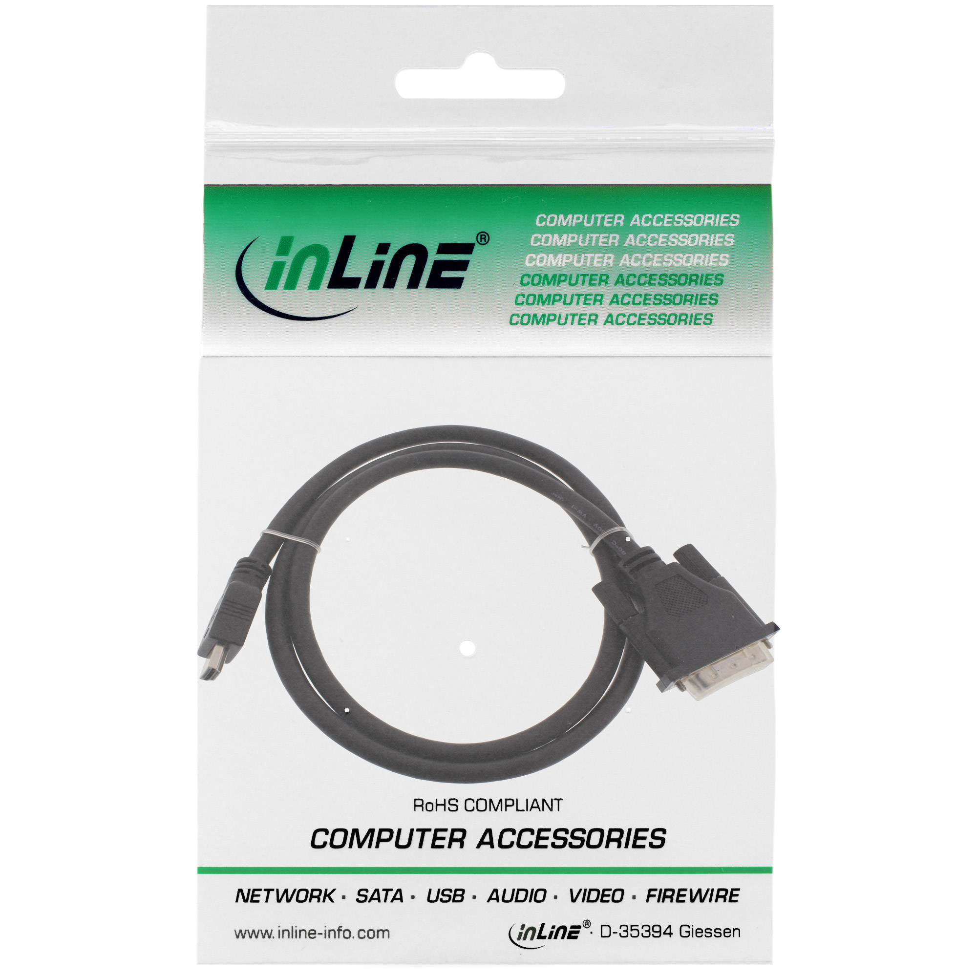 Inline® HDMI-DVI Adapterkabel, HDMI Stecker auf DVI 18+1 Stecker, 0,3m