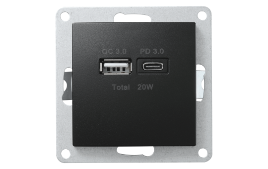USB-Ladedose McPower ''Flair'' 2-fach, USB-C, PD 3.0 20W, matt schwarz USB-Ladedose McPower ''Flair'' 2-fach, USB-C, PD 3.0 20W, matt schwarz