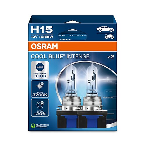 OSRAM H15 12V 15/55W PGJ23t-1 Cool Blue INTENSE NextGen. 3700K +100% Duo 2 Stück