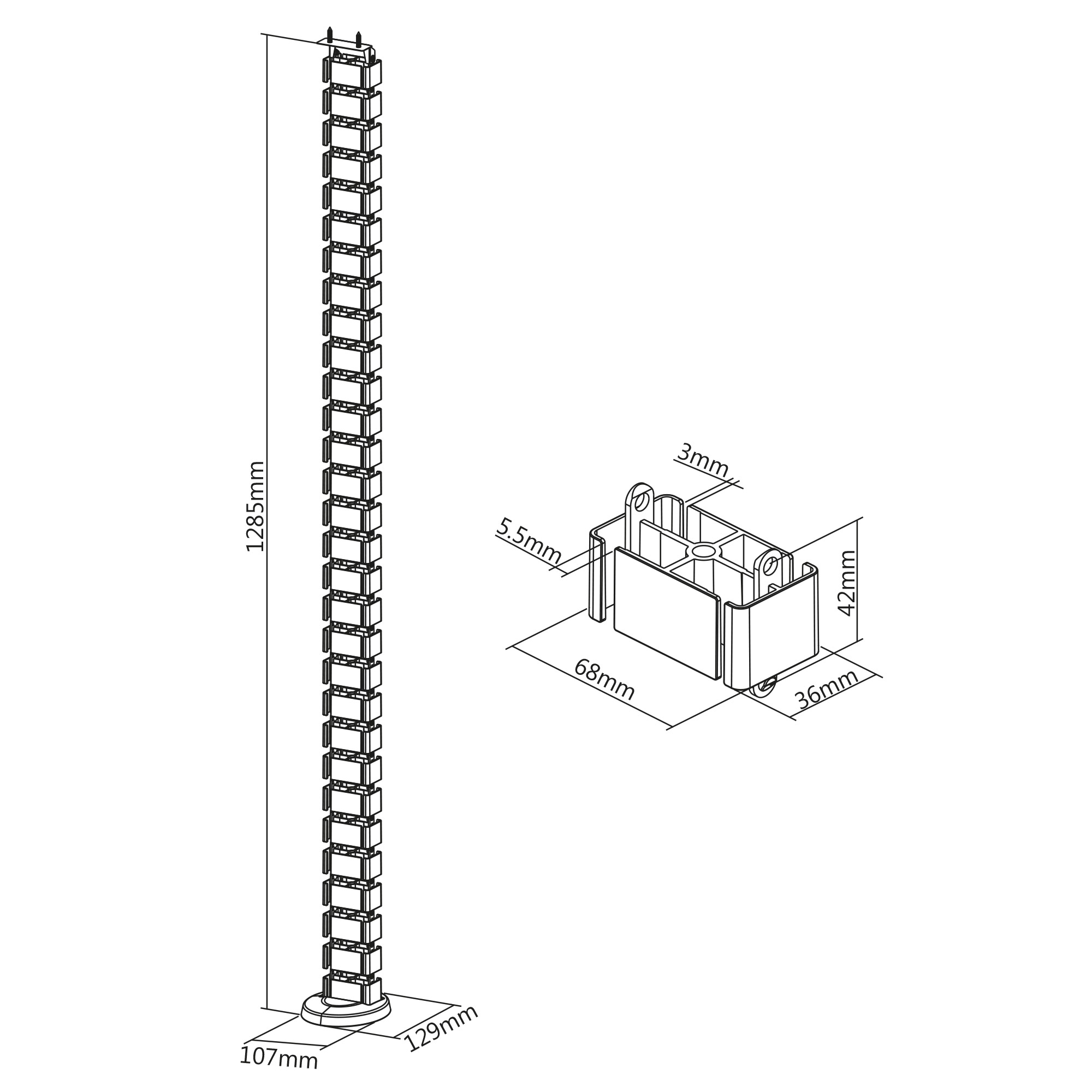 Inline® Kabelkanal flexibel für Höhenverstellbare Tische, 4 Kammern, schwarz