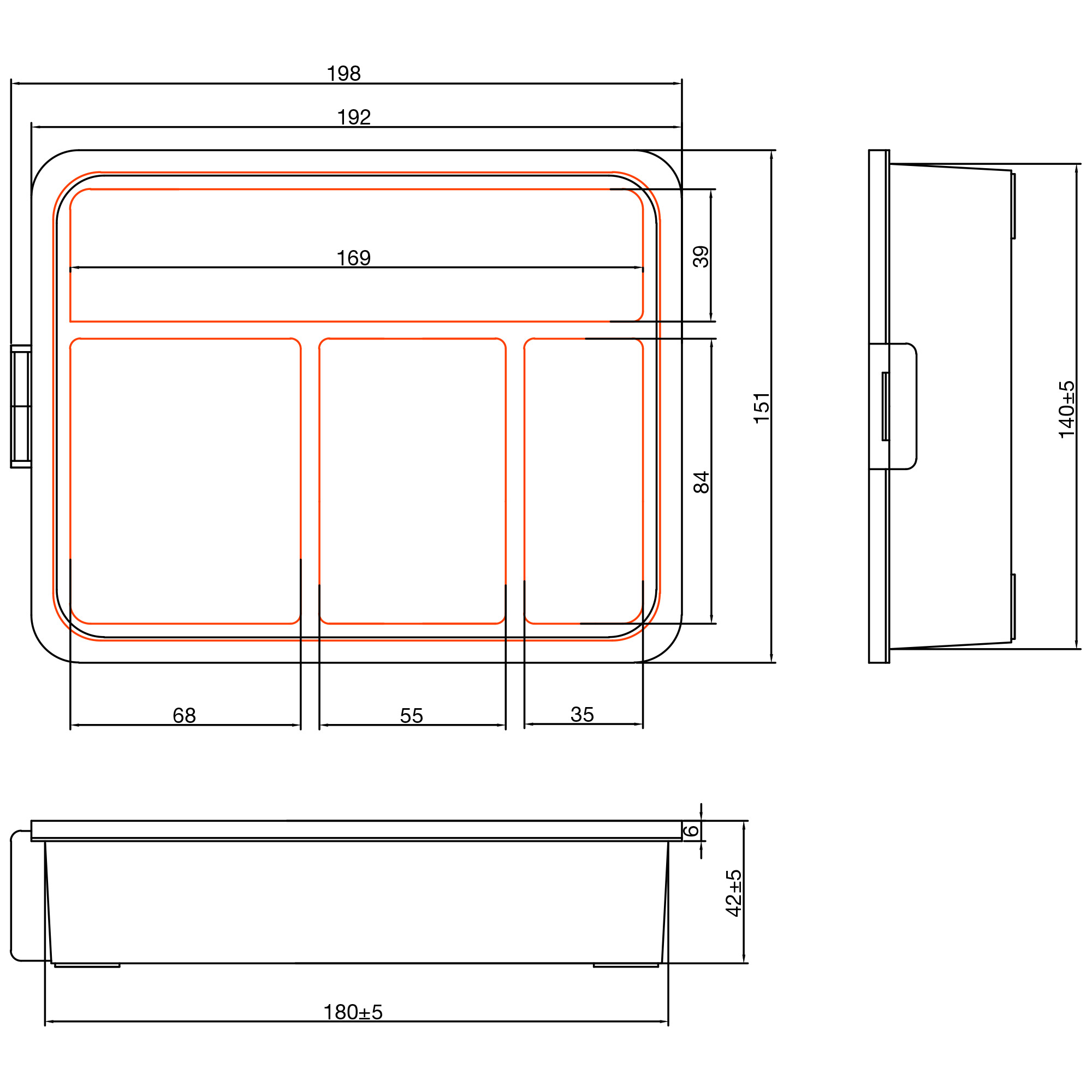 InLine® Kleinteilebox, 4 Fächer, Abmessungen: 180x140x40mm, orange