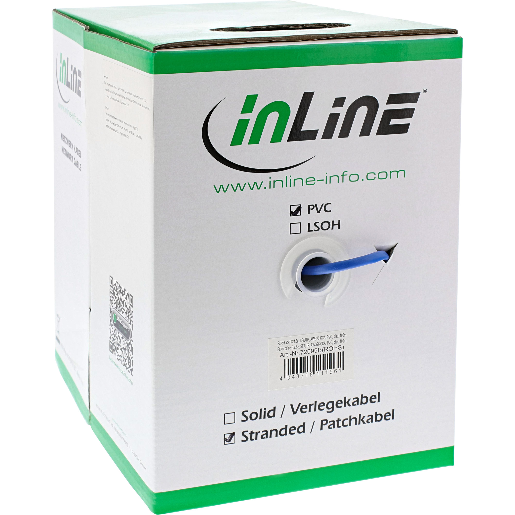 100m - Inline® Patchkabel Cat.5e, blau, SF/UTP, AWG26, PVC 100m - Inline® Patchkabel Cat.5e, blau, SF/UTP, AWG26, PVC