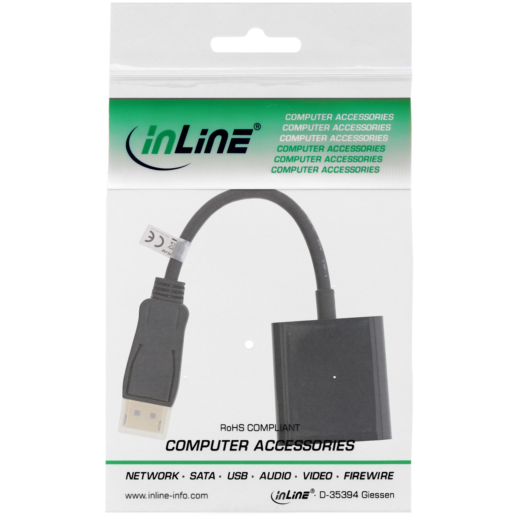 Inline® DisplayPort Adapterkabel, DisplayPort Stecker auf DVI-D 24+5 Buchse