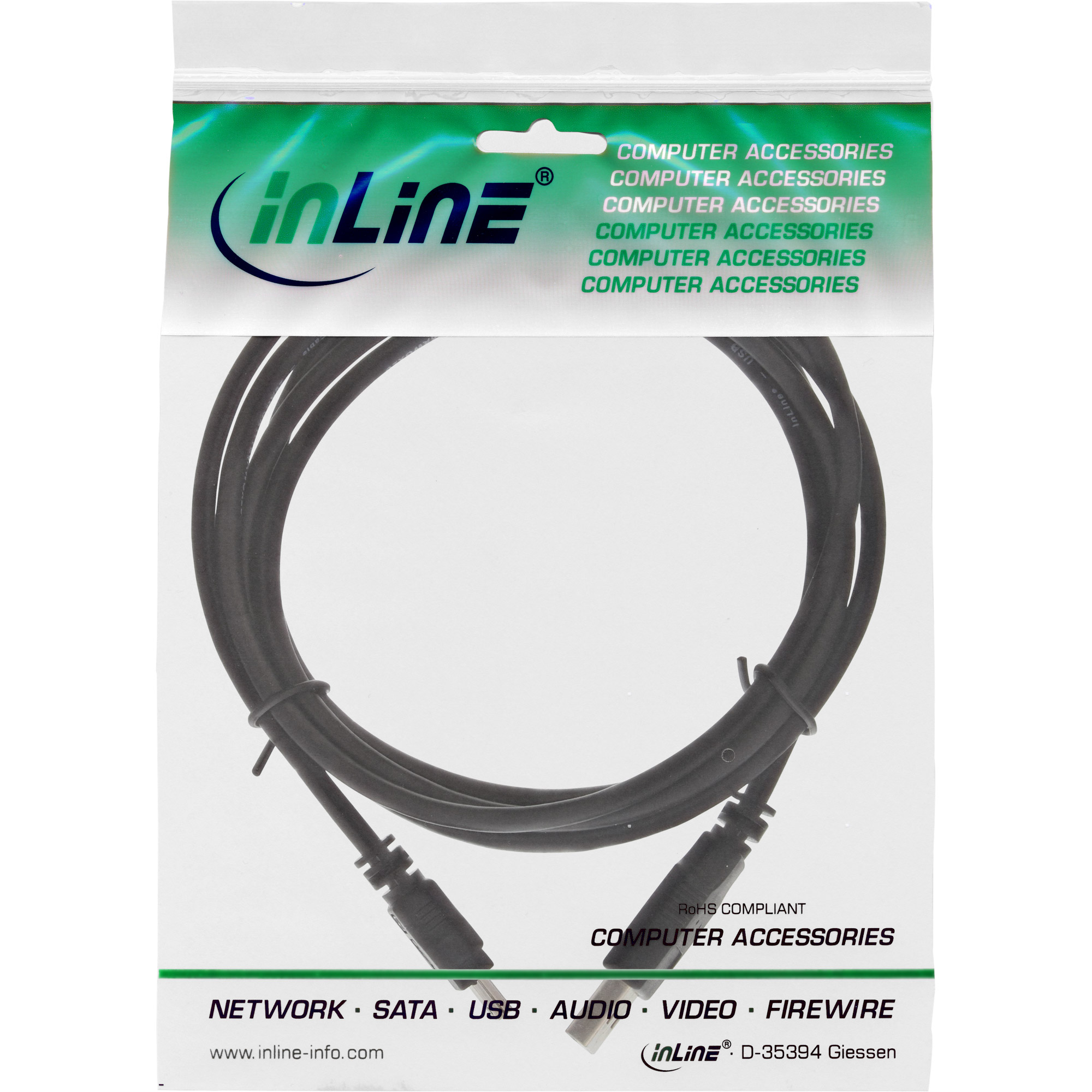 Inline® USB 2.0 Mini-Kabel, USB A ST an Mini-B ST (5pol.), schwarz, 5m